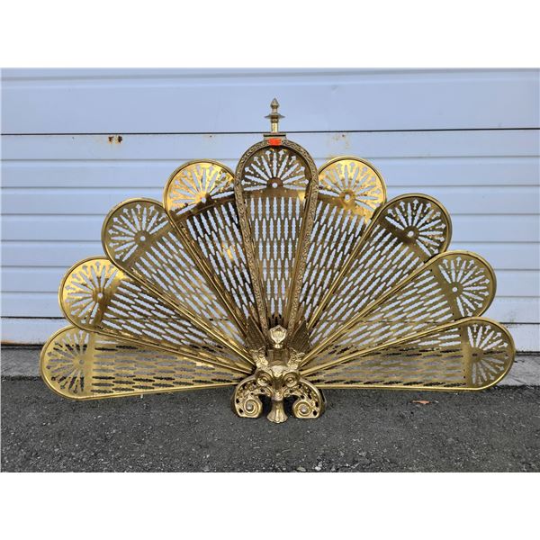 VTG Brass Peacock & Griffin Fan Fireplace Screen