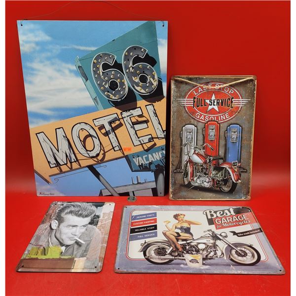 Tin Sign Lot w/ Gasoline, Best Garage, Motel 66, & James Dean