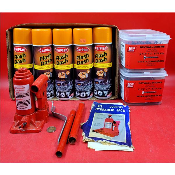2 Ton Hydraulic Jack, CarPlan Flash Dash Cleaner, & Drywall Screws