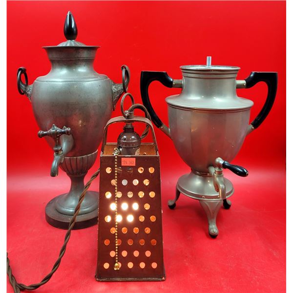 Cheese Grater Lamp & 2 VTG German Coffee Percolators