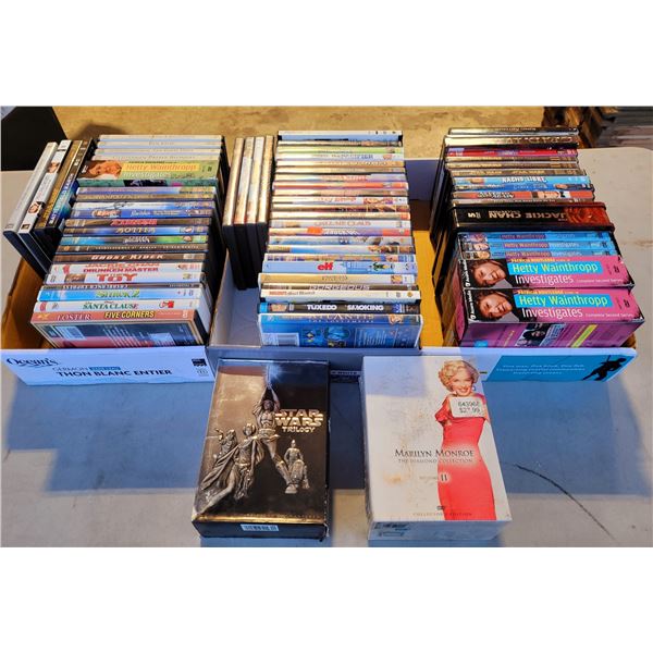 Lot of Assorted DVDs w/ Marilyn Monroe: Diamond Collection, Star Wars Trilogy, Shrek 2, & More