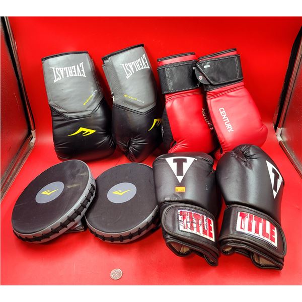 3 Pairs of Boxing Gloves & 1 Pair of Focus Pads (Everlast, Century, etc.)