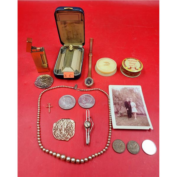 VTG Smalls Lot w/ Heather Rouge Tin, Kennedy Half-Dollars, & More