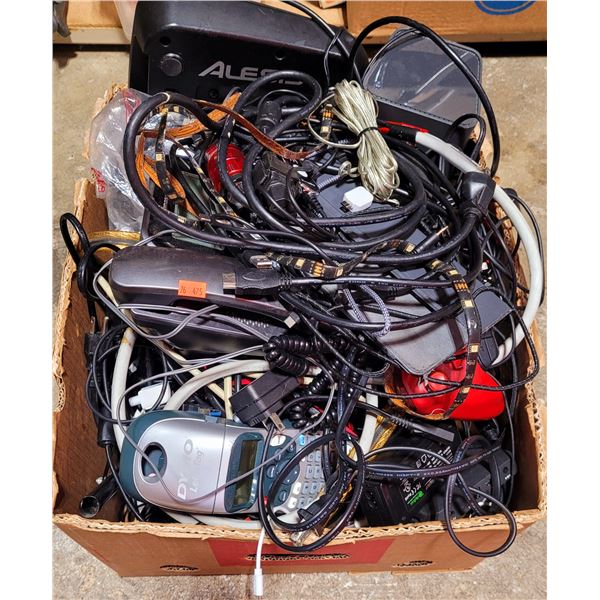 Box of Assorted Cords & Electronics