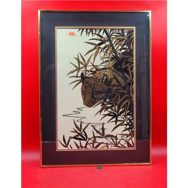 Framed (Believed to be) Gold Foil Leopard Art