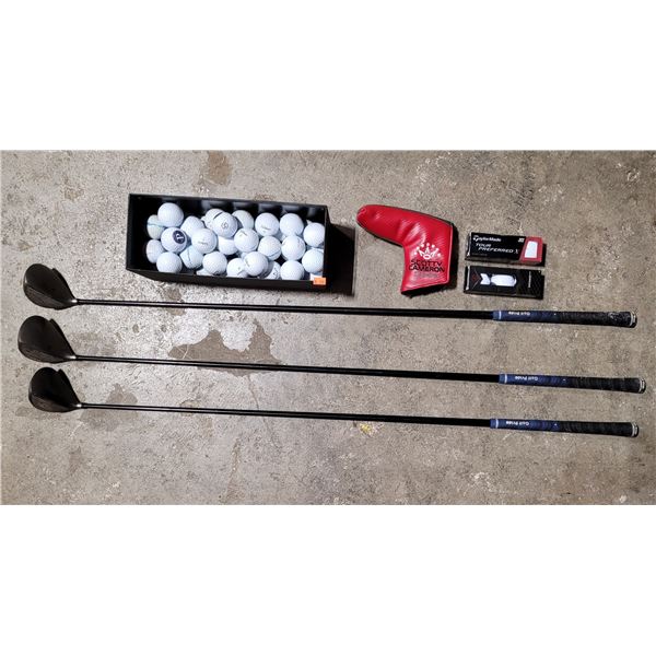 Lot of Golf Balls, 3 Titleist Drivers, & Club Cover