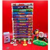 Image 1 : Children's VHSs, 1987 Arby's Looney Tunes Figures, Pop Mart Blind Box, & Dora Clock