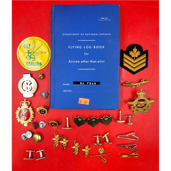 Royal Canadian Air Force Demons Collectibles Lot w/ Cuff Links, Tie Clips, Log Book, & More
