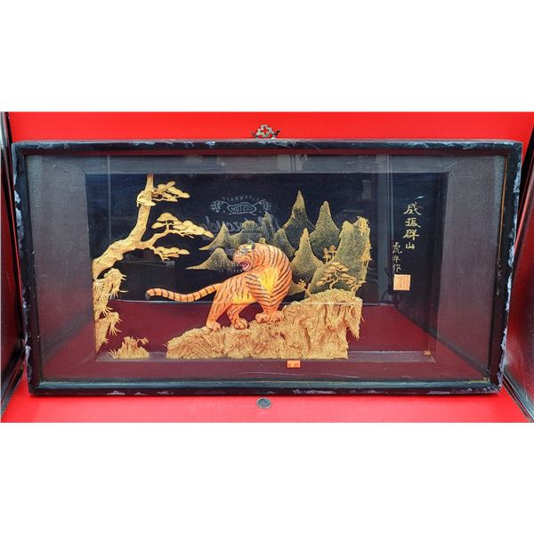 Large Chinese Tiger Cork Diorama