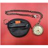 Image 1 : West Clox Pocket Watch Made in Canada w/ Leather Keychain Pouch