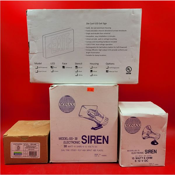 Diecast LED Exit Sign, 2 Electronic Sirens, & Adaptahorn
