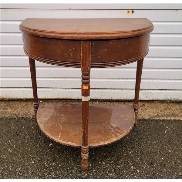 VTG Half Moon Side Table w/ Anti-Tarnish Silverware Storage