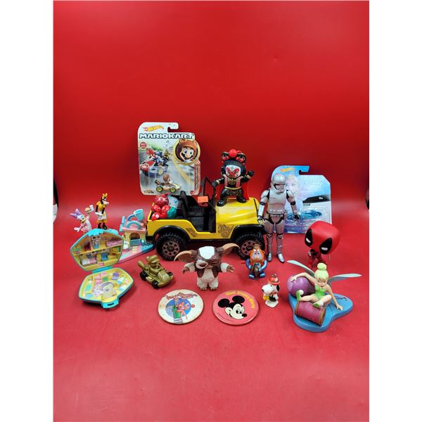 Toy Lot w/ Elsa Hot Wheels, Polly Pocket Compact, Pressed Steel Tonka Truck, & More