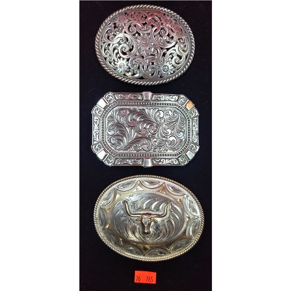 3 Metal Belt Buckles w/ Longhorn Steer