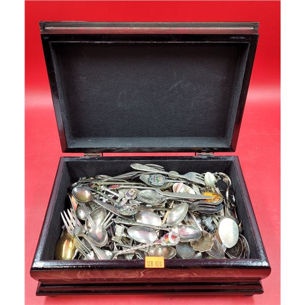 Wooden Box of Assorted Collector's Spoons