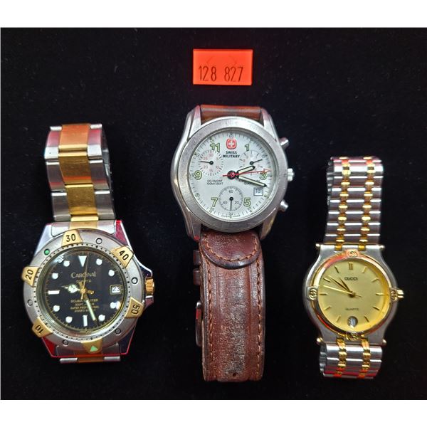 3 Watches (Swiss Military, Cardinal, & Gucci)