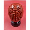 Image 2 : VTG 3.5" Hand-Carved Asian Red Cinnabar Egg w/ Wood Base