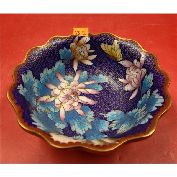 Cloisonne Floral Chrysanthemum Scalloped Centerpiece Bowl