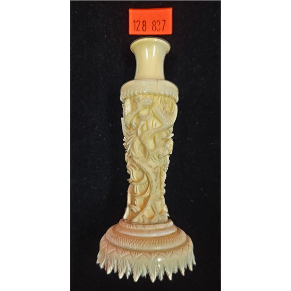Antique 3.5" Hand-Carved Dragon Bud Vase