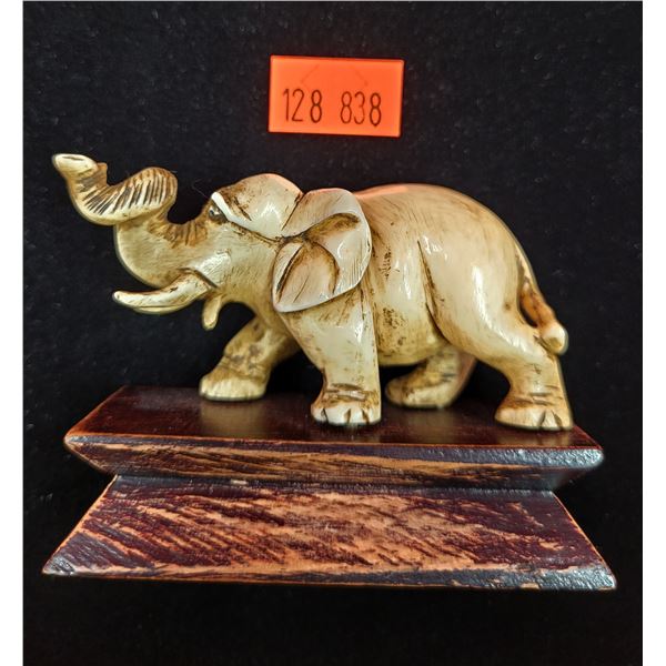 Antique 3" Hand-Carved Bone Elephant on Stand