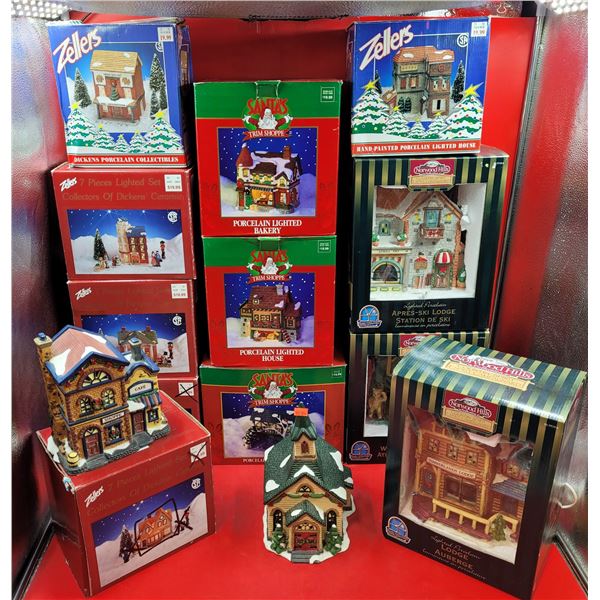 Large Lot of Porcelain Christmas Houses