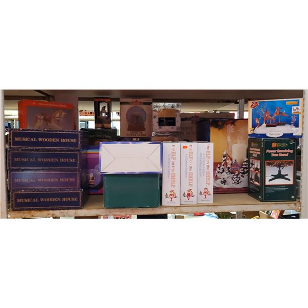 Shelve Lot of Christmas Ornaments & Decor