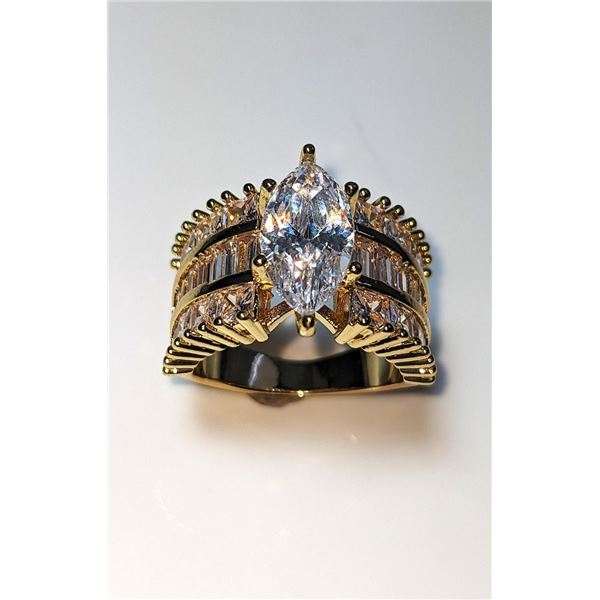 14 Kt Yellow Gold Plated 4.65 Ct Lab Simulated Diamond Ring