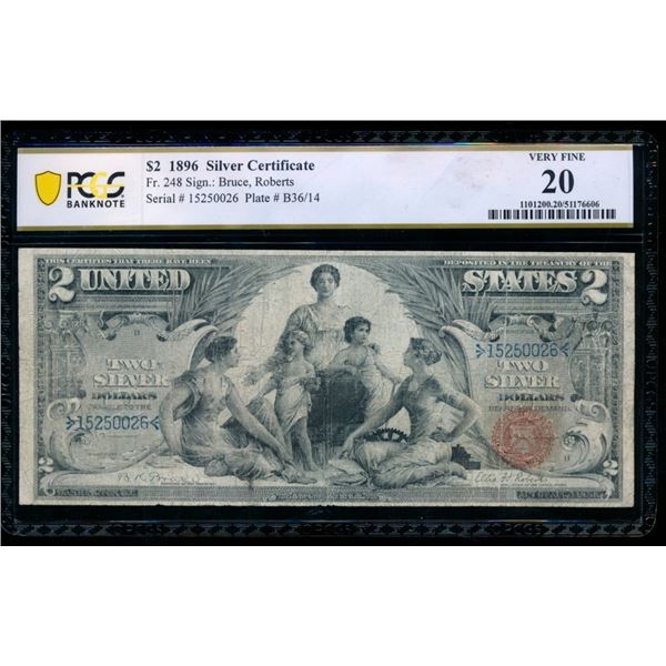 1896 $2 Educational Silver Certificate PCGS 20