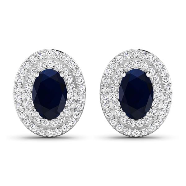 14KT White Gold 1.16ctw Blue Sapphire and Diamond Earrings