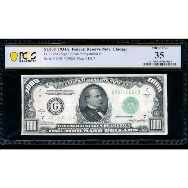 1934A $1000 Chicago FRN PCGS 35
