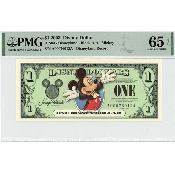 2003 $1 Mickey Disney Dollar PMG 65EPQ