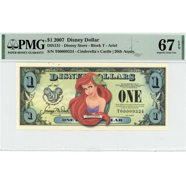 2007 $1 Ariel Disney Dollar PMG 67EPQ