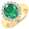 14KT Yellow Gold 3.14ctw Zambian Emerald and Diamond Ring
