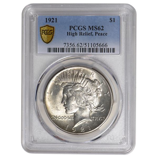 1921 $1 Peace Silver Dollar PCGS MS62