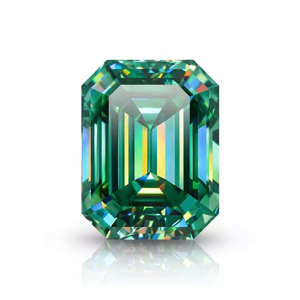 Large 5.35 Ct Green Emerald Cut Fire Moissanite Solitaire