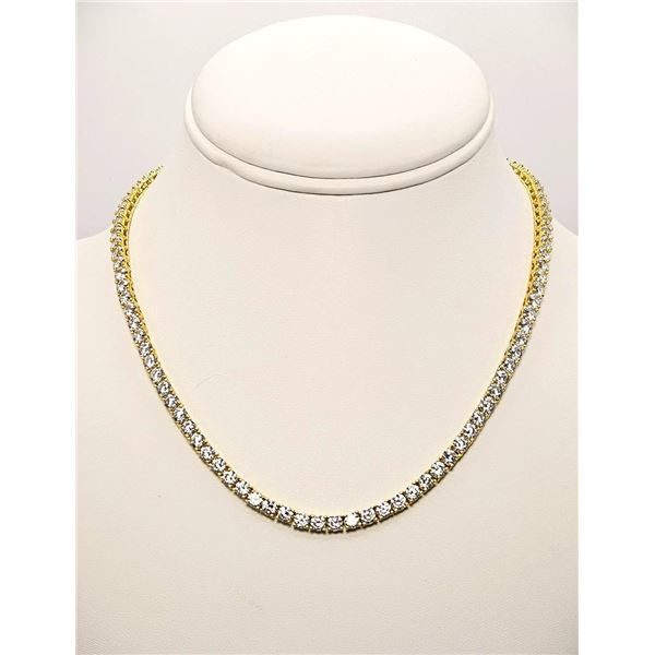 14 Kt Yellow Gold Plated 18.5 Cttw Lab Simulated Diamond Tennis Necklace
