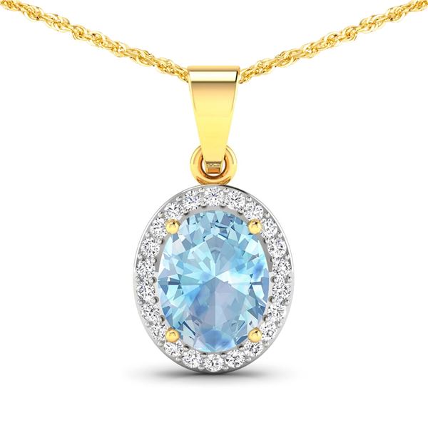 14KT Yellow Gold 1.4ctw Aquamarine and Diamond Pendant