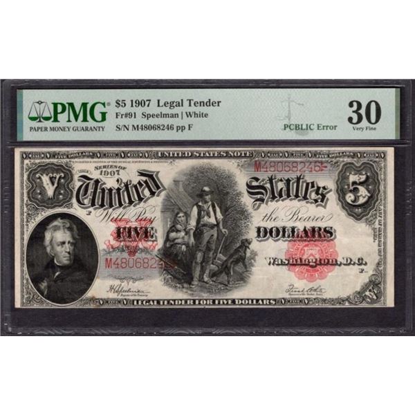 1907 $5 Legal Tender Note PMG 30