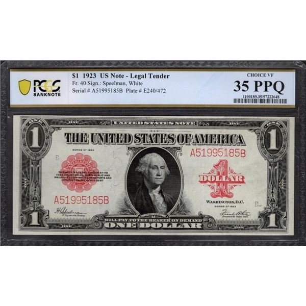 1923 $1 Legal Tender Note PCGS 35PPQ
