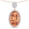 Image 1 : 14KT Rose Gold 23.83ct Morganite and Diamond Pendant with Chain