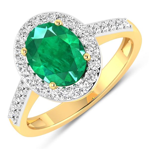 14KT Yellow Gold 1.53ctw Zambian Emerald and Diamond Ring