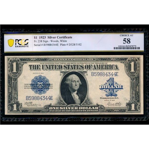 1923 $1 Silver Certificate PCGS 58