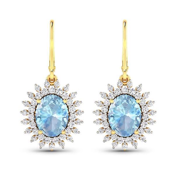 14KT Yellow Gold 2.56ctw Aquamarine and Diamond Earrings