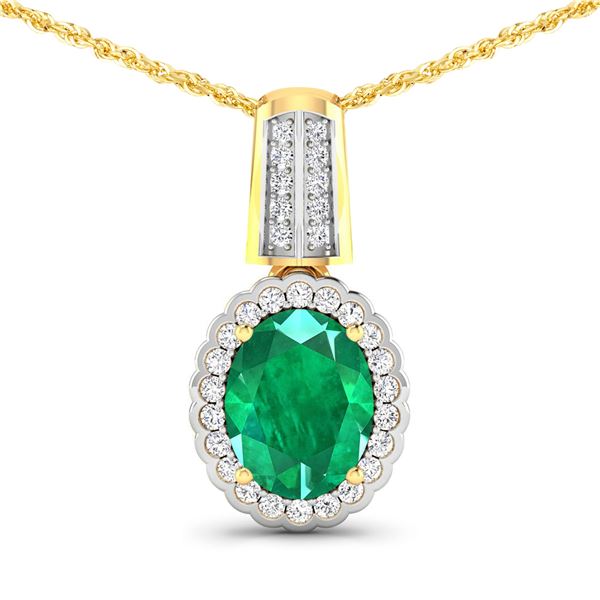 14KT Yellow Gold 1.65ctw Zambian Emerald and Diamond Pendant