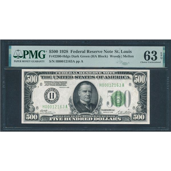 1928 $500 St Louis FRN PMG 63EPQ