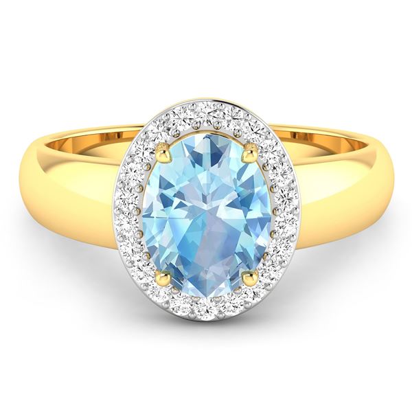 14KT Yellow Gold 1.28ct Aquamarine and Diamond Ring