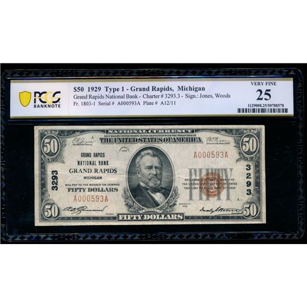 1929 $50 Grand Rapids MI National PCGS 25