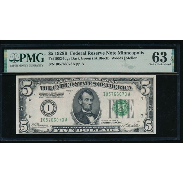 1928B $5 Minneapolis FRN PMG 63EPQ
