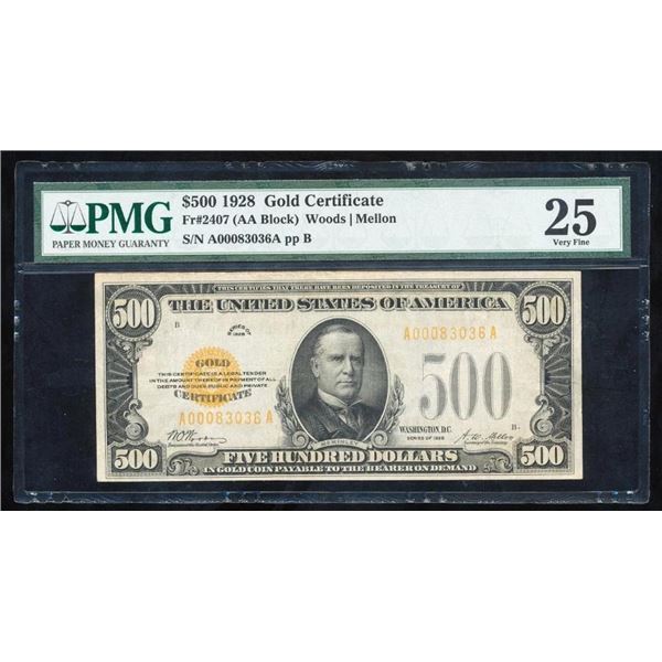 1928 $500 Gold Certificate PMG 25