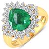 14KT Yellow Gold 2.85ctw Zambian Emerald and Diamond Ring
